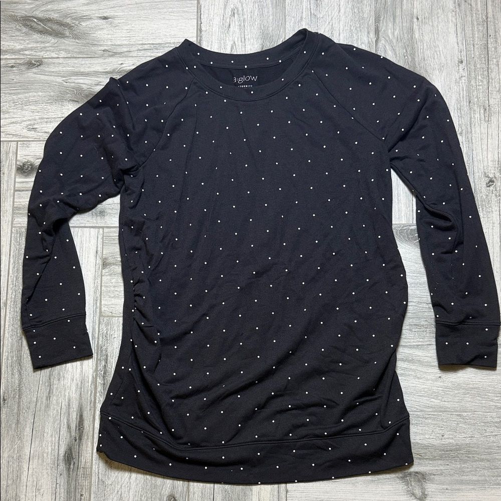 a:glow Black Long Sleeve Crew with White Dot Print Size Medium